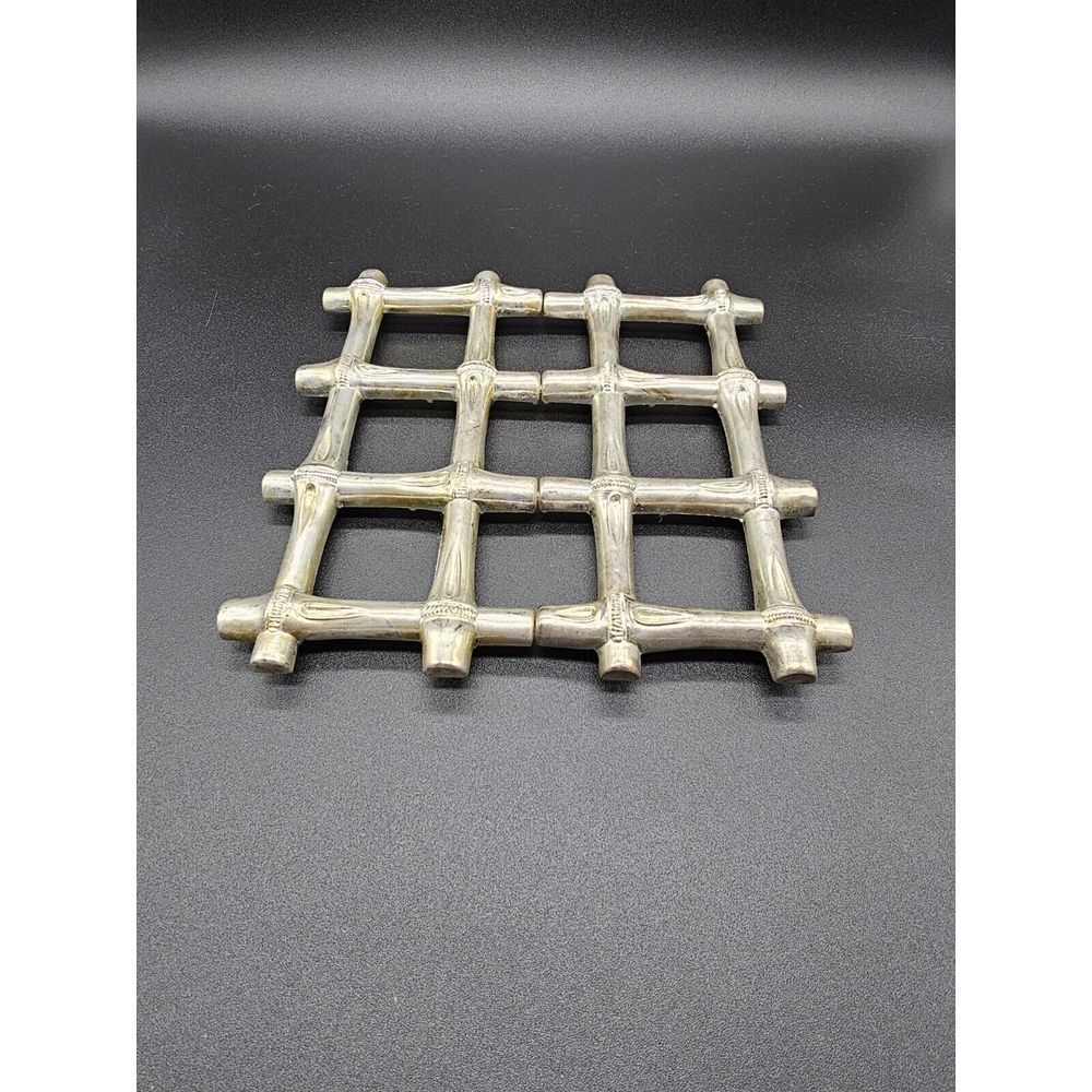 Leonard‎ Silverplate Expanding Bamboo Design Trivets from ITALY ~ VTG MCM ~ MINT